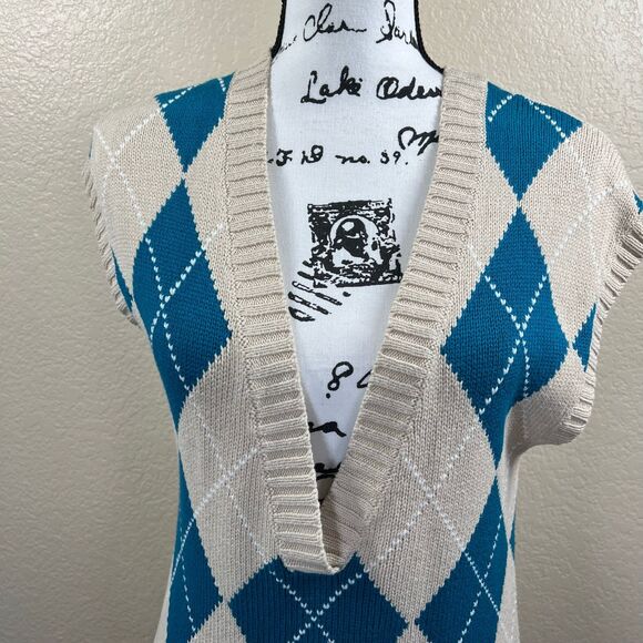 JJ Basics Light Brown long knit sweater/ dress blue checkers size XL academia - Picture 8 of 12